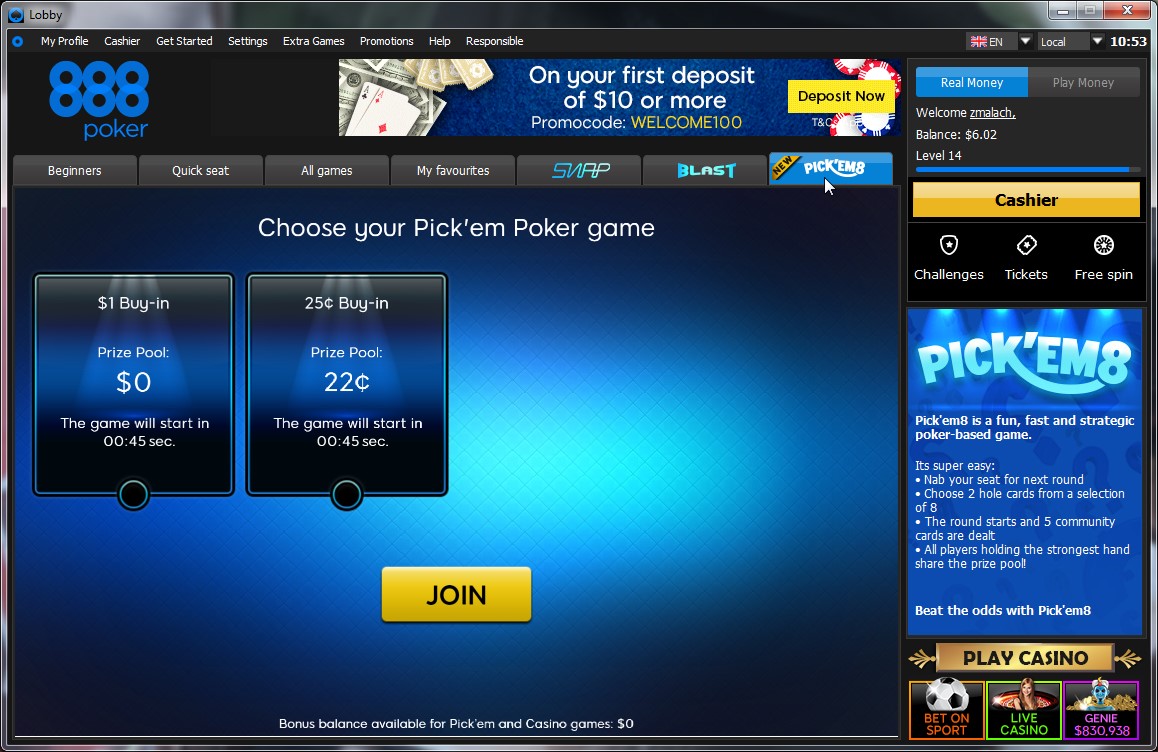 888poker to Introduce Pick'Em 8 Poker