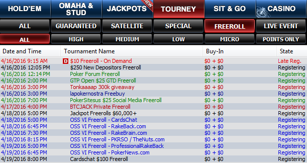 Freeroll Poker Tournaments Page